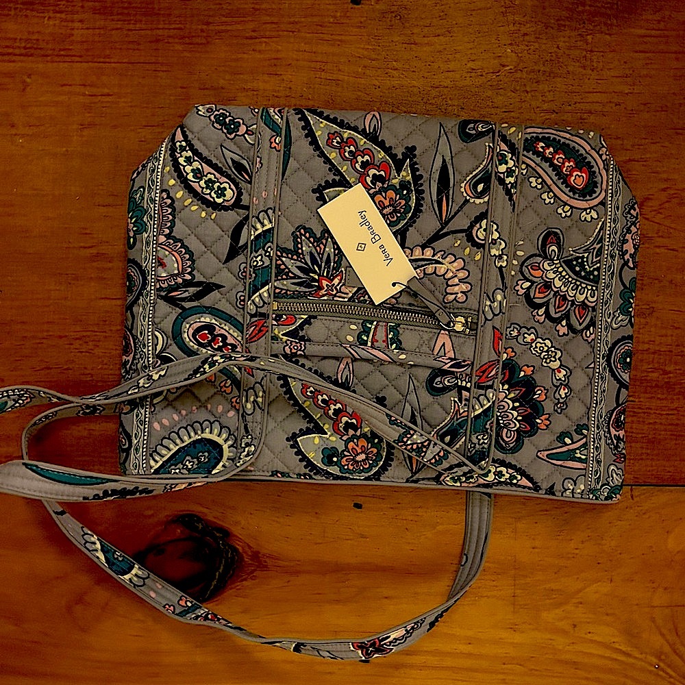 Muted Blue Gray Crossbody Bag with Paisley Pattern